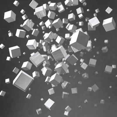The primary subject of the image is a large number of white cubes or blocks, which are scattered throughout the scene. The setting appears to be a dark background, which contrasts with the bright white cubes. The visual style of the image is a combination of photo and digital art, creating a unique and interesting pattern. The overall atmosphere of the image is one of creativity and playfulness, as the white cubes seem to be floating or flying in the air.